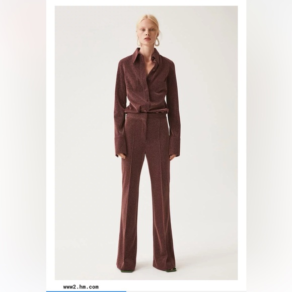 NWT H&M Studio Collection Rust Red Long Sleeve Glittery Metallic Jersey Shirt S - Picture 4 of 8